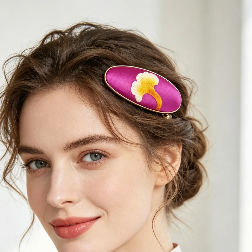 Hand‑Embroidered Purple Ginkgo Leaf Hair Clip A Delicate Symbol of Longevity & Resilience, Exquisitely Crafted for Graceful St