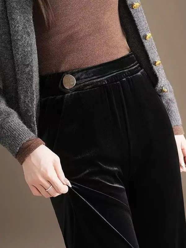 

Женские бархатные широкие брюки больших размеров, свободные удобные весенне-осенние новые повседневные брюки в Корейском стиле