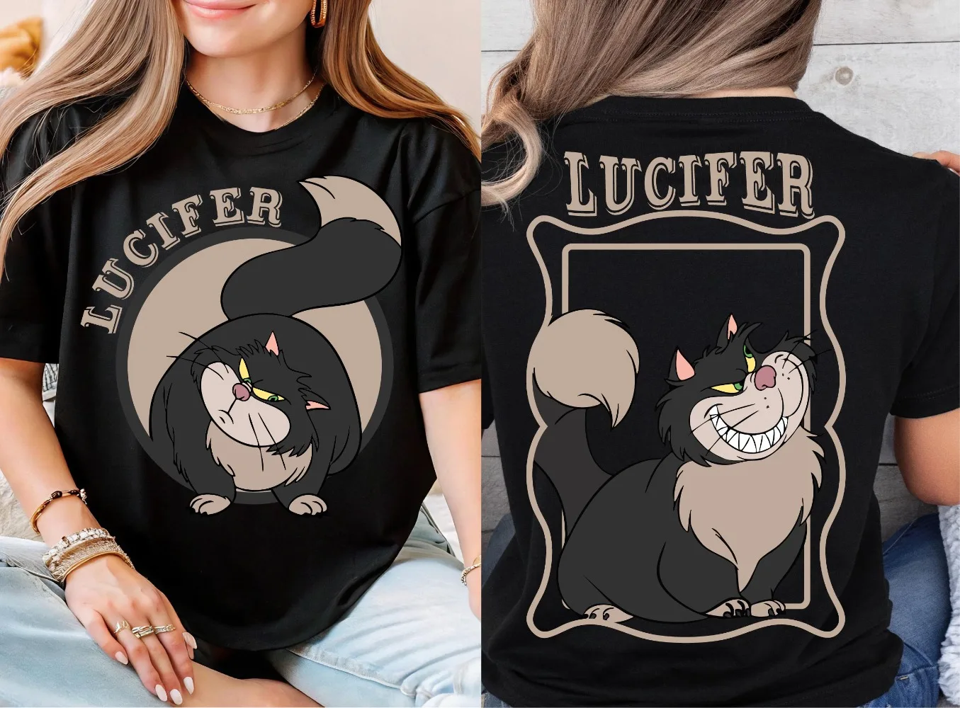 

Футболка с графическим принтом Disney Lucifer Cat для мальчиков и девочек, повседневная модная семейная одежда с короткими рукавами для родителей и детей, мужские и женские топы