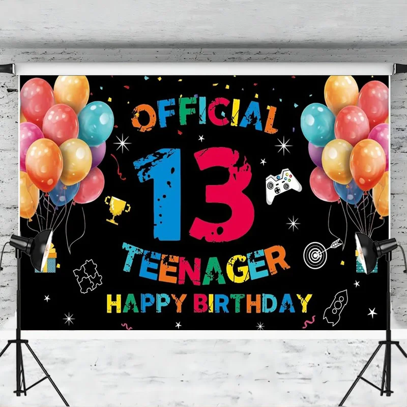 13th Official Teenager Backdrop Happy 13th Brthday 13 Year Old Decoration Banner Thirteenth Party Yard Sign Photo Booth Props