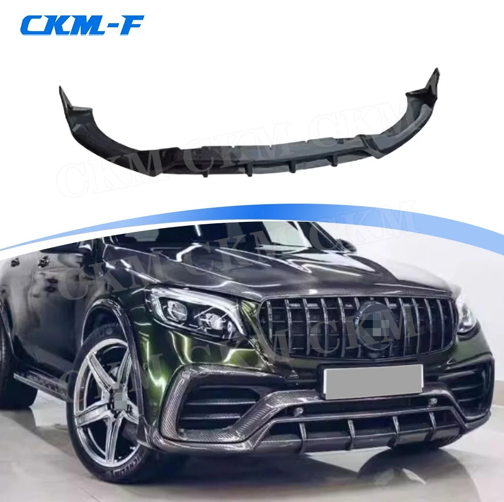 

Real Dry Carbon Fiber Front Bumper Lip Chin Spoiler kits for Benz GLC63 AMG SUV 2020-2022 FRP Front Bumper Cover Car Accessories