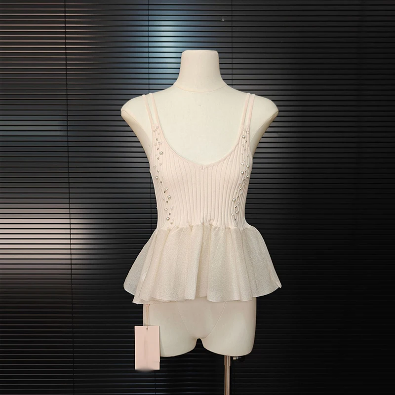 KBQ Set da due pezzi per maglieria da donna con scollo a V cappotti lunghi senza maniche colletto quadrato gilet senza maniche set chic stile moda femminile