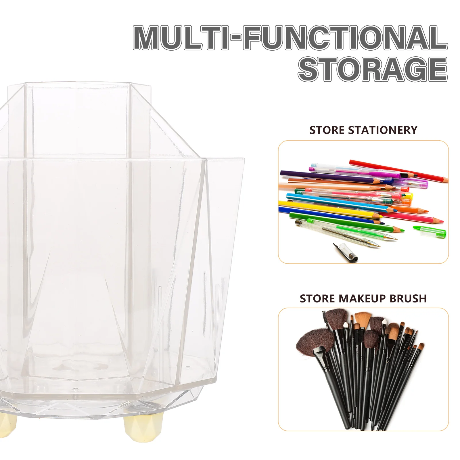 

Makeup Brush Holder Organizer Storage Box Transparent Rotating Container for Pens Eyebrow Pencil Vanity ABS PP Material