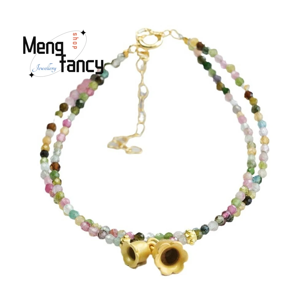 Natural Candy Tourmaline Exquisite Elegant Simple High-grade Bracelet Double Loop Colourful Treasure Bell Orchid Fashion Jewelry