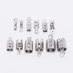 50Pcs 1-5mm Stainless Steel Leather Cord Crimp Beads Ends Caps Fastener Connectors For Bracelet Necklace Jewelry Making Findings