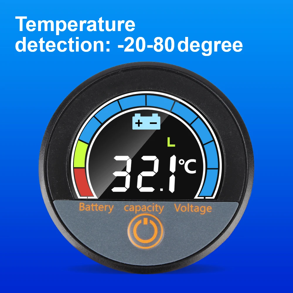 Car Battery Capacity Tester 7V-100V Digital Circular Voltmeter Auto Voltage Meter Battery Level Indicator Waterproof Universal