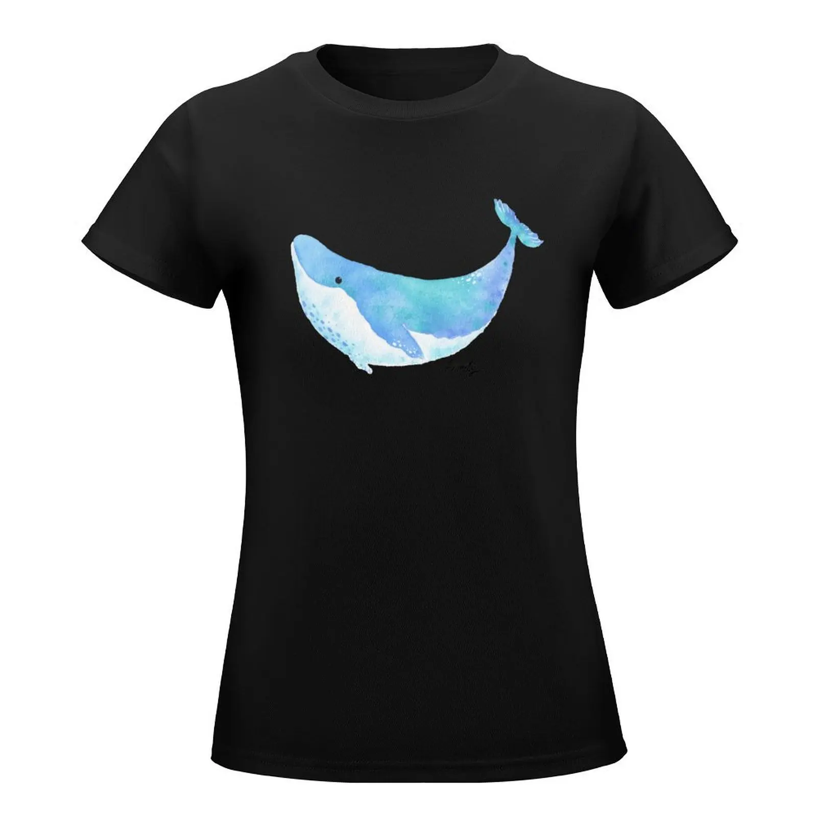 Bubble the happy blue whale, water color T-Shirt sweat vintage clothes quick-drying Women clothes