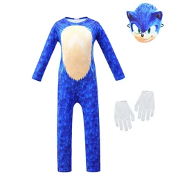 Kids Sonic Anime Cartoon Jumpsuit Mask Gloves Set Outfit for Boys Girls Christmas Halloween Cosplay Costume