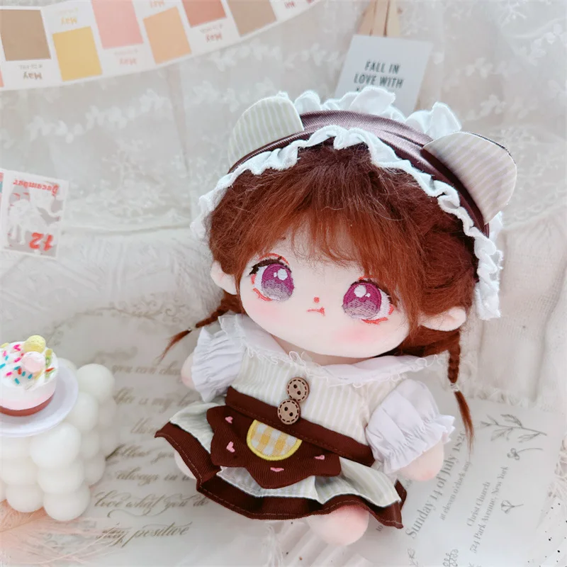 20cm Kawaii 3Pcs Coffee Bear Apron Dress Suit Plush Doll DIY Clothes Accessory Outfit Cute Soft Stuffed Fat Body Cotton Doll Toy