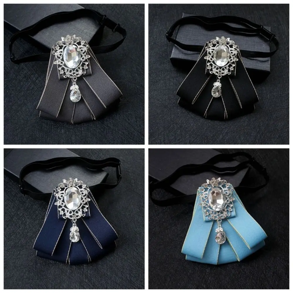 Elegant Alloy Rhinestone Bow Tie Polyester Diamond Ribbon Bow Tie Solid Color Shirt Collar Daily