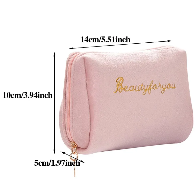 1 PC Velvet Women Cosmetic Bag Travel Large Makeup Bag Solid Color Zipper Lipstick Storage Bags Female Make Up Organizer Pouch