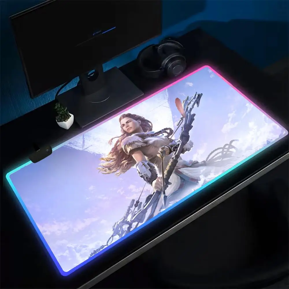 H-Horizon Zero Dawn Mouse Pad Anime Gaming Mouse Pad LED Table Pads Backlit Rubber Desktop XXL Mousepad RGB Desk Mats