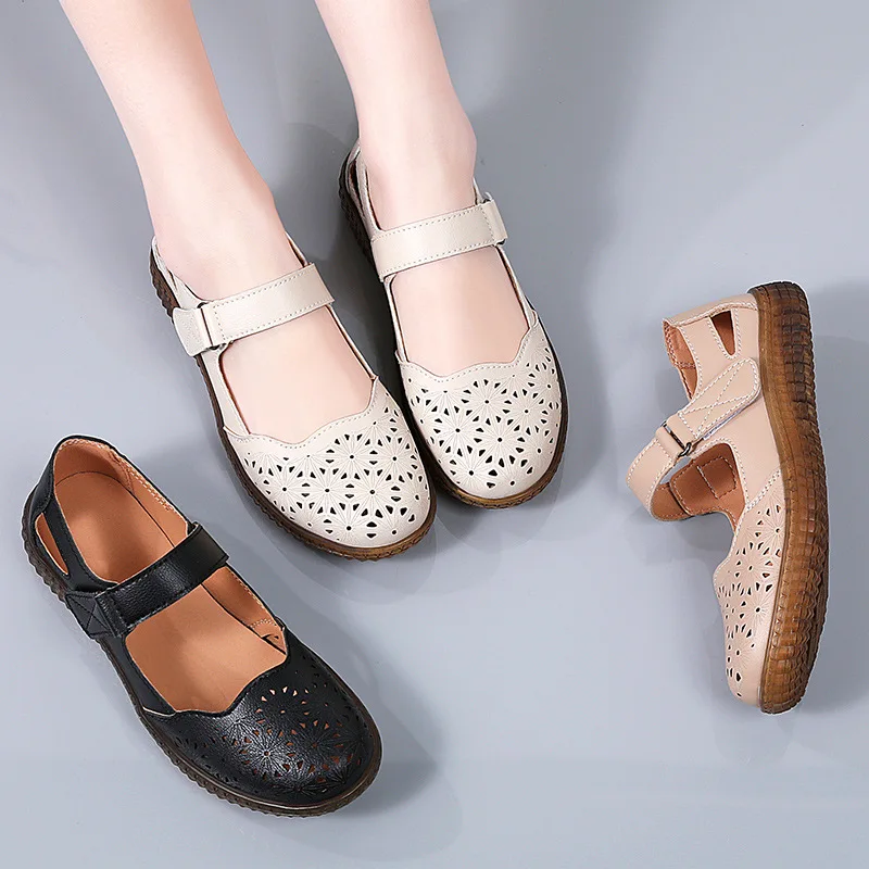 Neue Sommer-Damenschuhe mit Hohldesign und Gummisohle, Pflegeschuhe, Weiche Slip-On Sandalen ohne Schnürsenkel, Bequeme Alltagsschuhe für Erwachsene