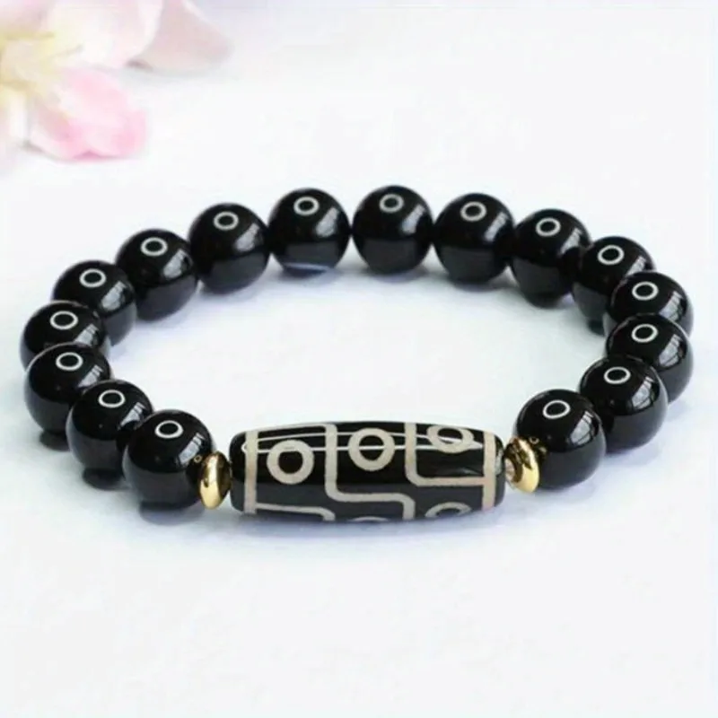 

Nine-Eyed Dzi Ladies Holiday Gift Rosary Men Adjustable Weaving Black Agate Bead Bracelet
