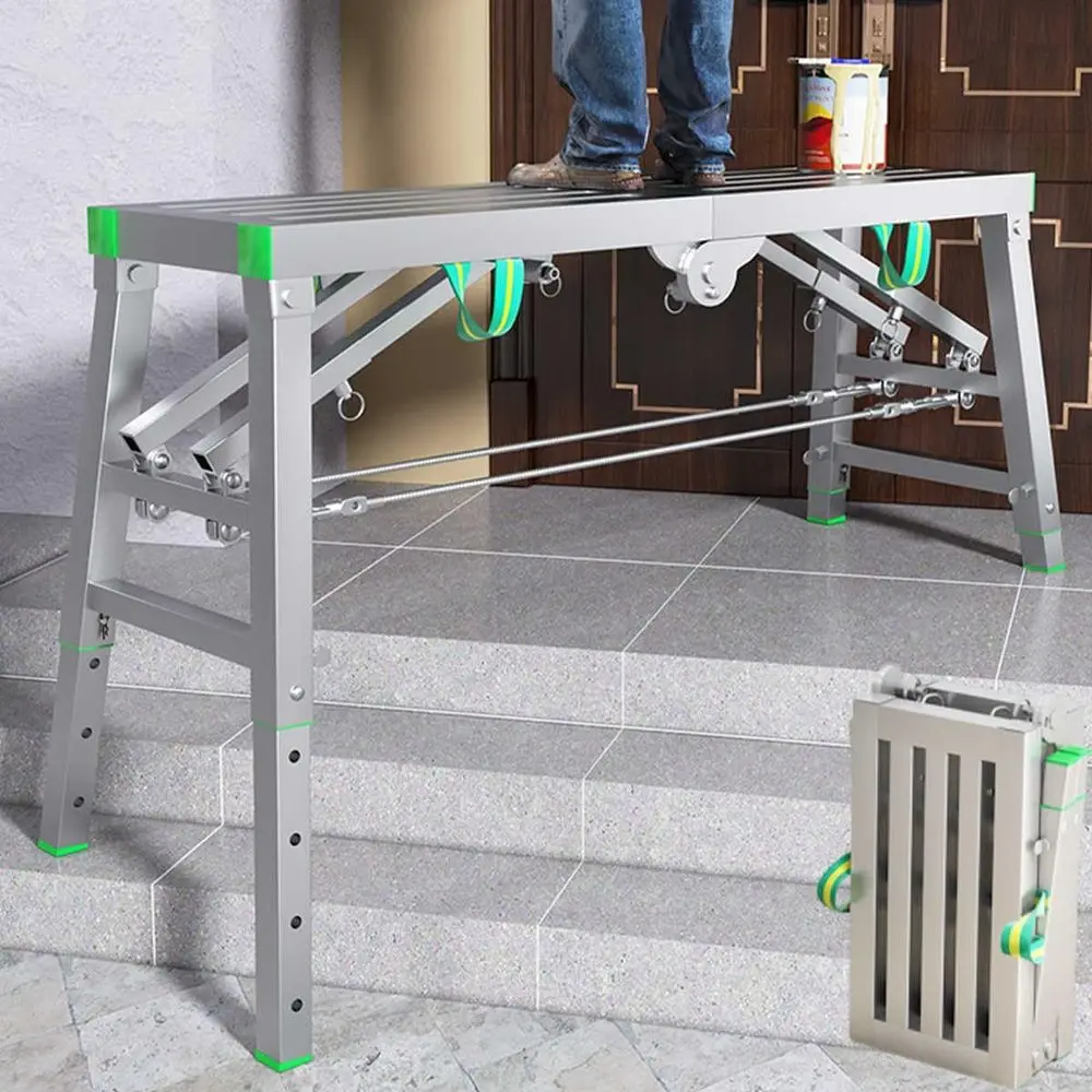 Adjustable Multi-Purpose Folding Work Platform, Steel Scaffolding Ladder Stool for Various Tasks with Anti-Slip Base