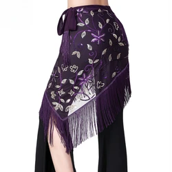 Belly Dance Latin Dance Tassel Hip Scarf Sequin Waist Chain Performance Sequin Triangle Scarf Practice Tassel Lacing Waist Scarf