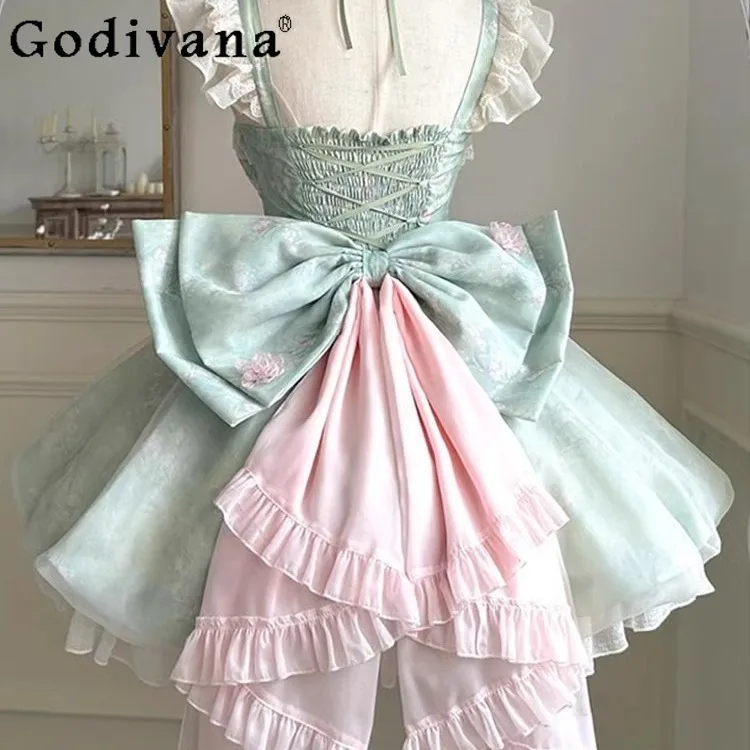 

2025 New Japanese Original Sweet Girl Lolita Dress Fresh Pastoral Style Cute Doll Style Princess JSK Strap Puffy Dresses