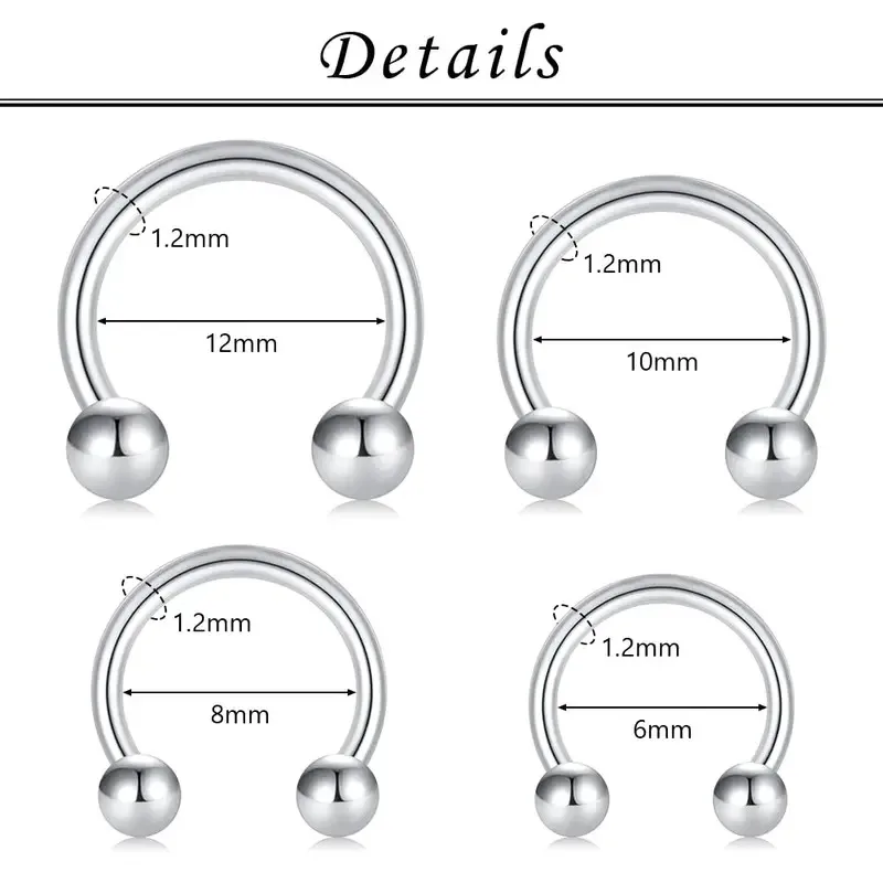 4 stks/32 stks 16G Septum Neuspiercings Rvs Hoepel Hoefijzer Piercing Sieraden Tragus Kraakbeen Oorbellen voor Vrouwen Mannen 6-12mm