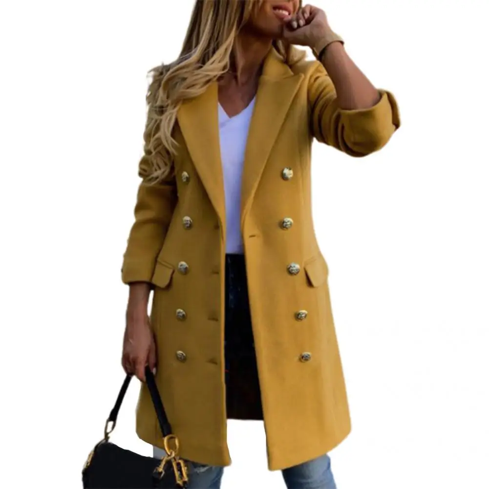 

Wool Coat Autumn Winter Long Style Pure Color Woolen Overcoat Pure Color Women Accessory Women Greatcoat for Daily Life