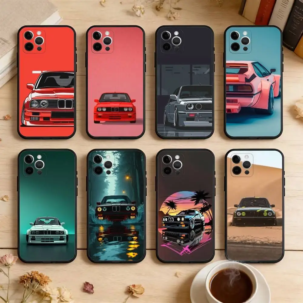 

E-E30-M3 Car Phone Case For iPhone 17,16,15,14,13,12,11 Plus,Pro Max,Soft Silicone Black Cover