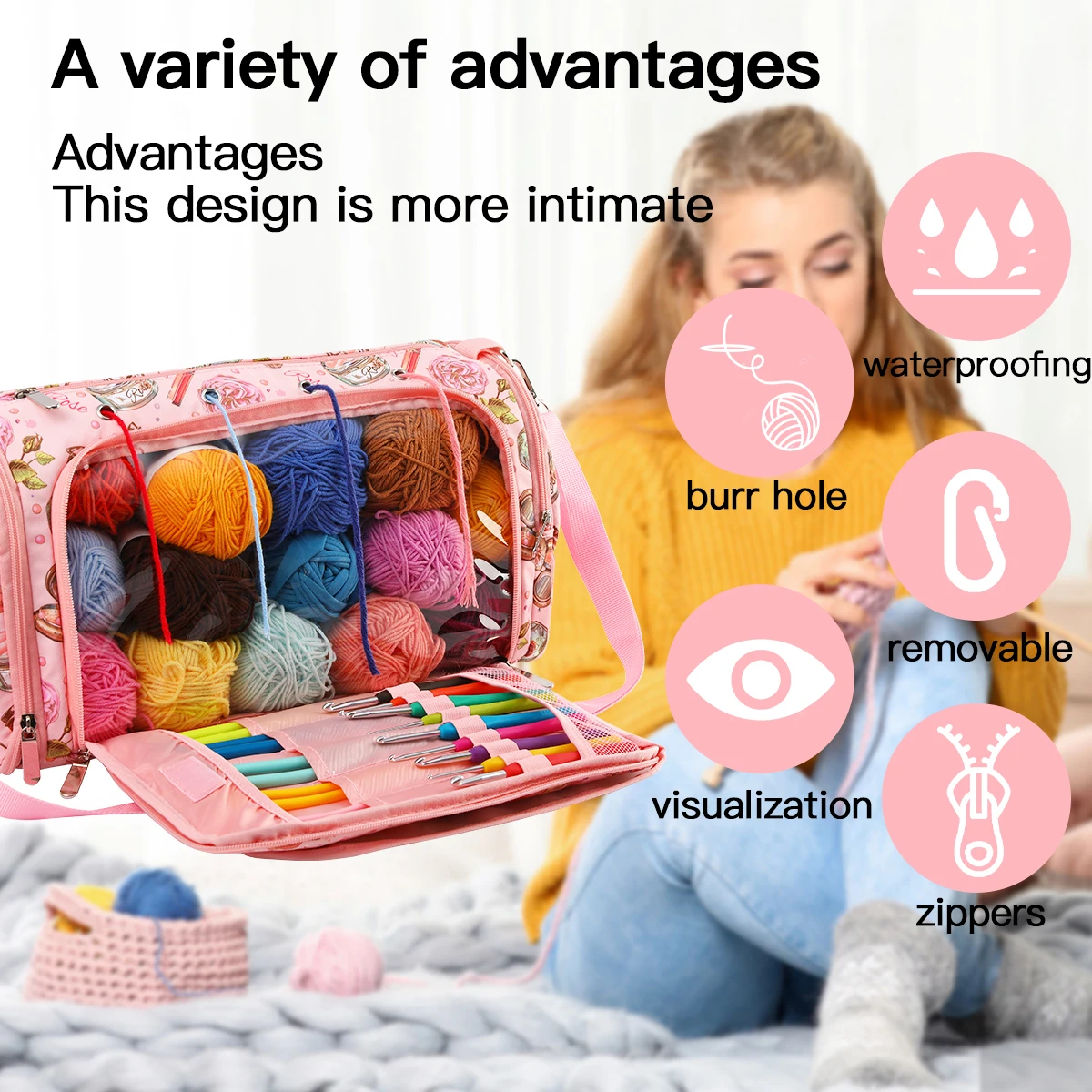 

1 Large-Capacity Yarn Storage Bag, a Knitted Tote Bag for Crocheting, Knitting Projects and Accessories, a Handheld Storage & Or