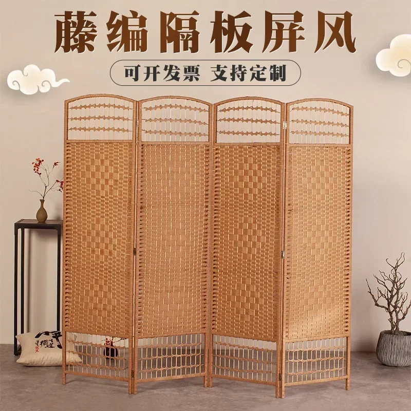 Rattan Baffle Screen, Antique Straw Handmade Living Room Partition Entrance Folding Screen, Restaurant Indoor Classical Screen