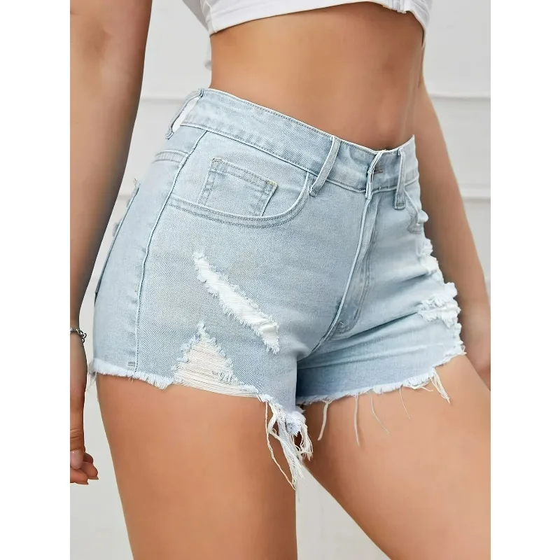 

Fashion High Waist Stretchy Slim Fit Denim Shorts Women Summer Outdoor Wear Vintage Tight Straight Tube Hot Denim Pant Versatile