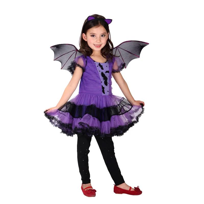 Halloween Fancy Masquerade Party Purple Bat Girl Costume bambini Cosplay puntelli Dance Dress Costumes For Kids Dress Girl Gift