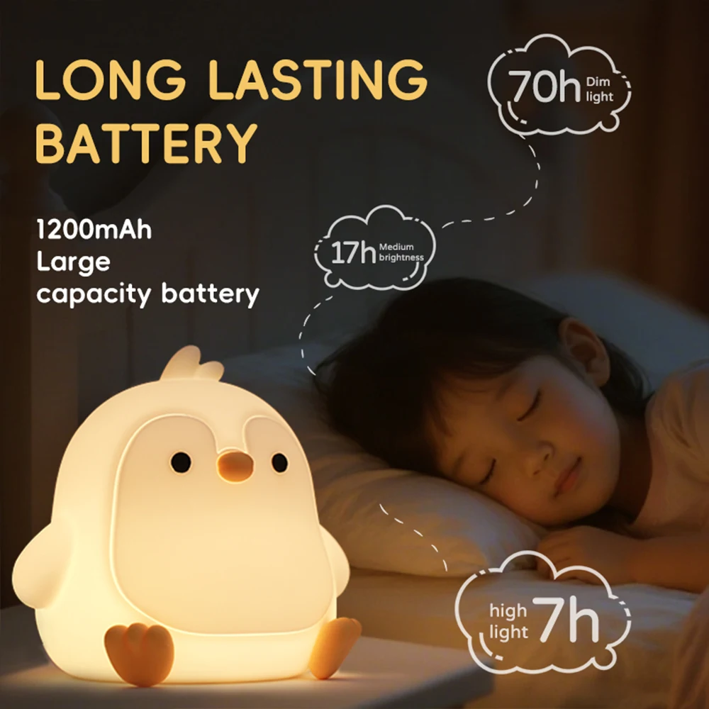 Cute Silicone Penguin Night Light Dimmable Novelty Kids Night Light With Touch Sensor USB Rechargeable Suitable For Kids Gifts