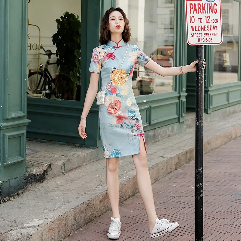

ort Version Young Girl's Retro Dr Small Size Polka Dot Floral Print Polyester Fiber Low Slit Daily Wear Summer