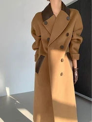 French Long Wool Coat For Women Spring Winter 2024 New With a Belt Long Sleeve Woolen Blazer Lady Jacket Fashion Coat