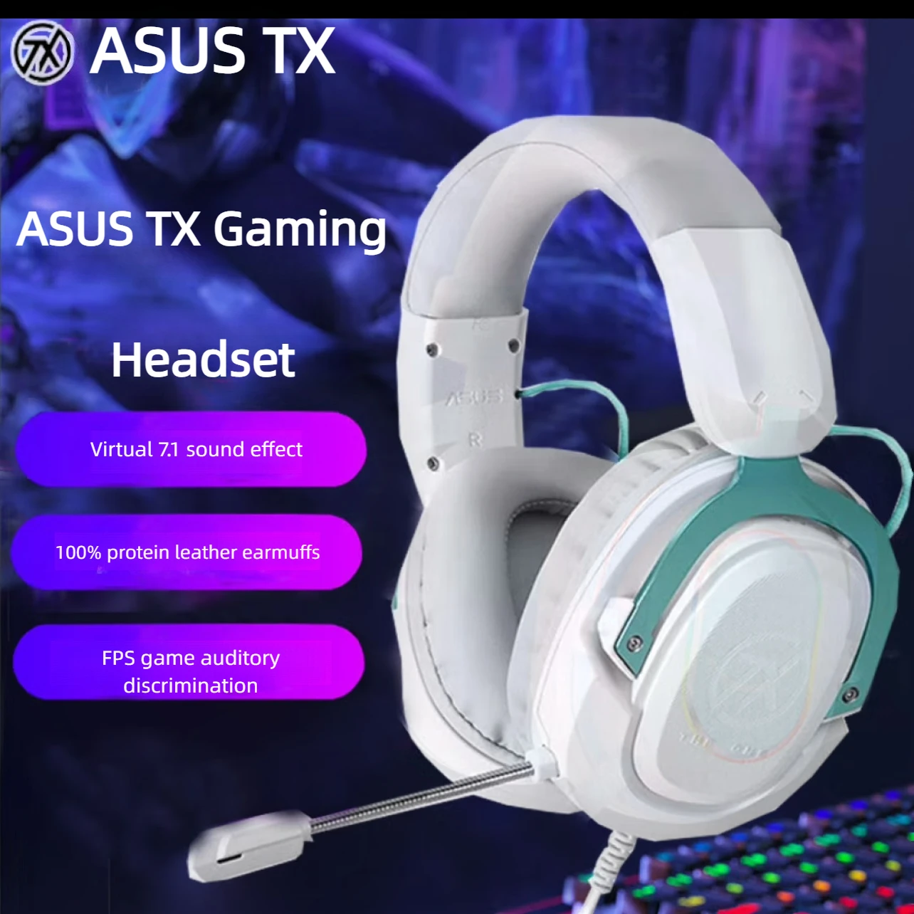 ASUS TX3 Soft Anime Professional Computer Low Latency with Microphone 7.1 Surround Stereo Game Headset 3.5mm Headphone Hole