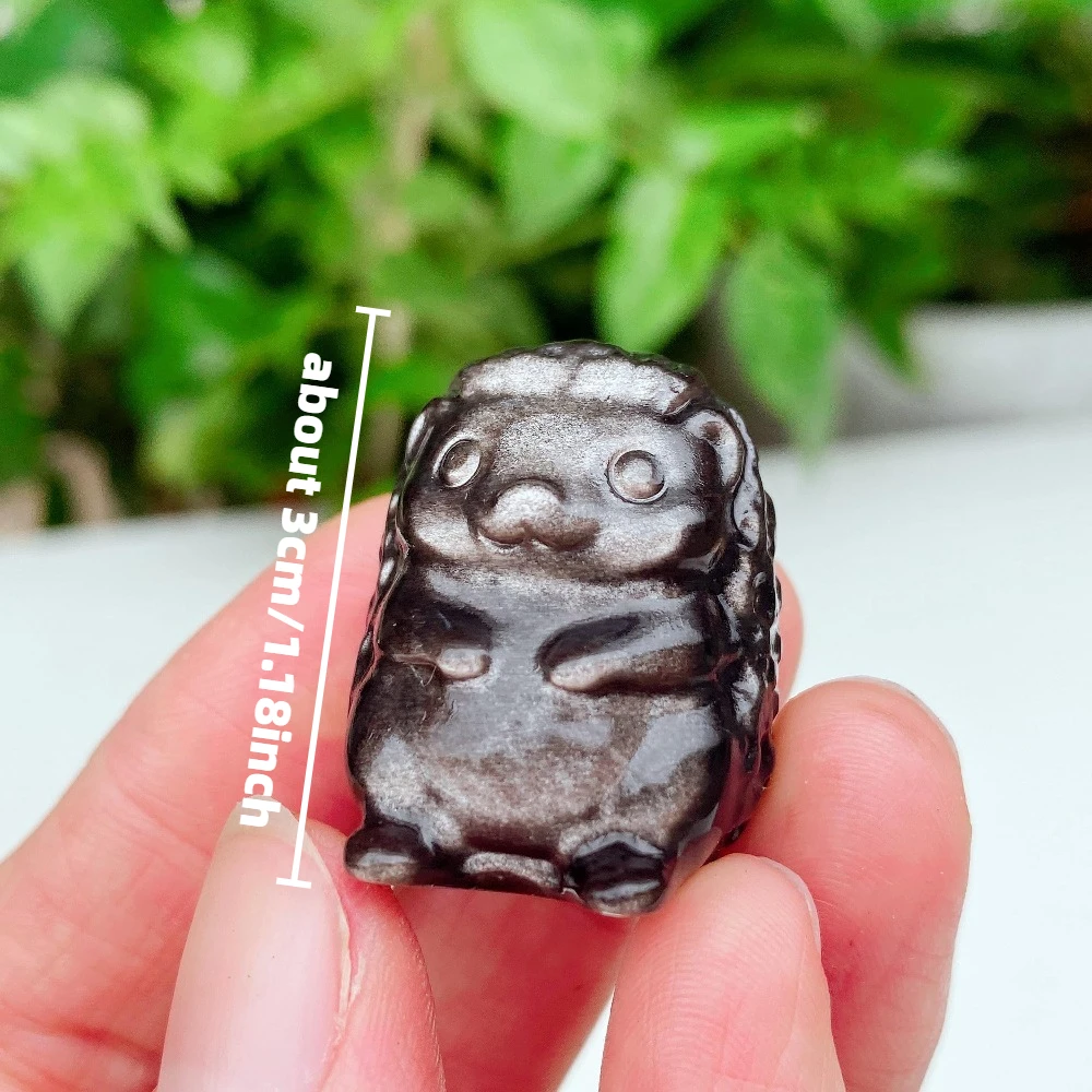 Natural Stone Hand Carved Hedgehog Figurine Silver Obsidian / Xiuyan Jade Crystal Carving Mini Animal Statue Desktop Home Decor