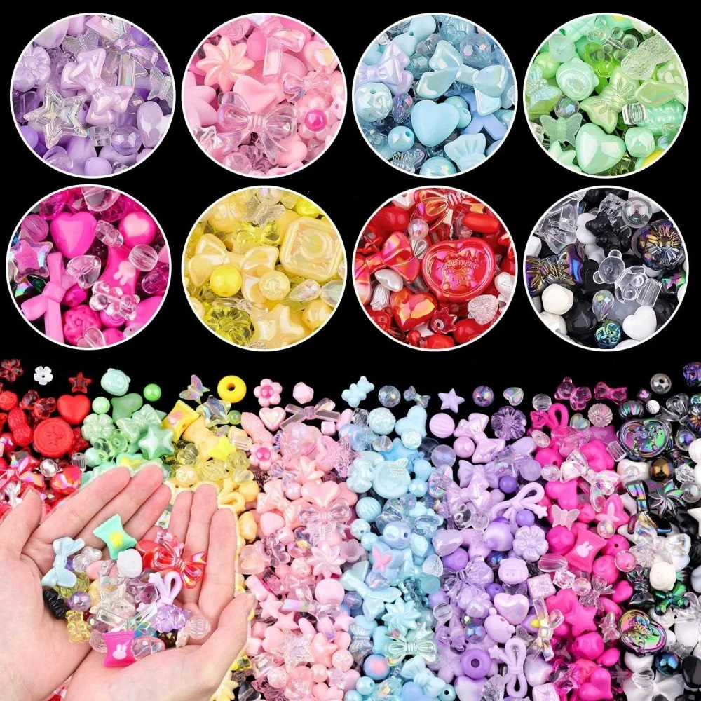 Contas acrílicas coloridas de 20/40g para misturar e criar pulseiras, bijuterias e acessórios para celular feitos à mão.