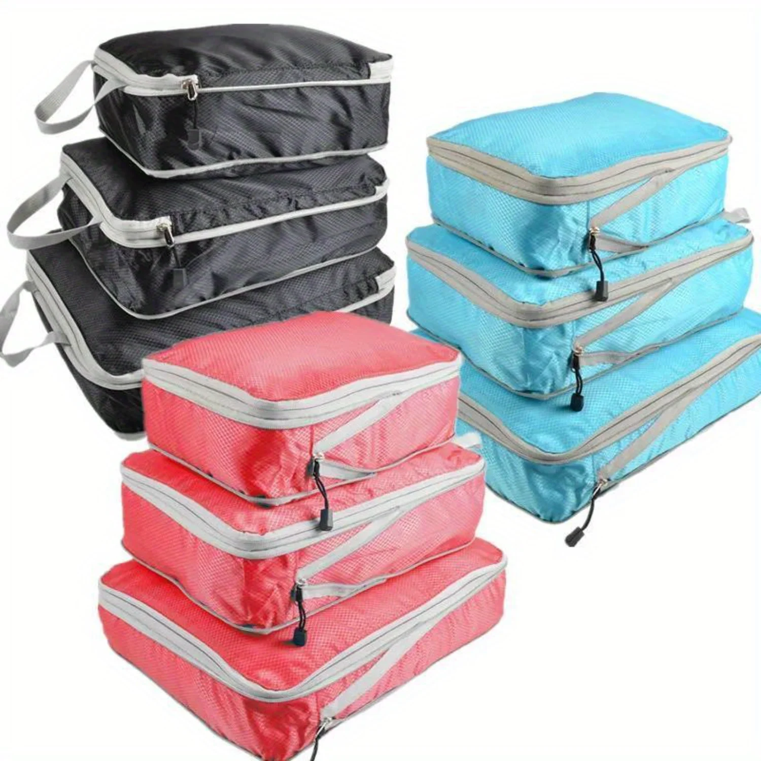 

3pcs/set Compressible Packing Travel Bag Cubes Waterproof Suitcase Nylon Portable With Handbag Luggage Organizer Bags With Zip