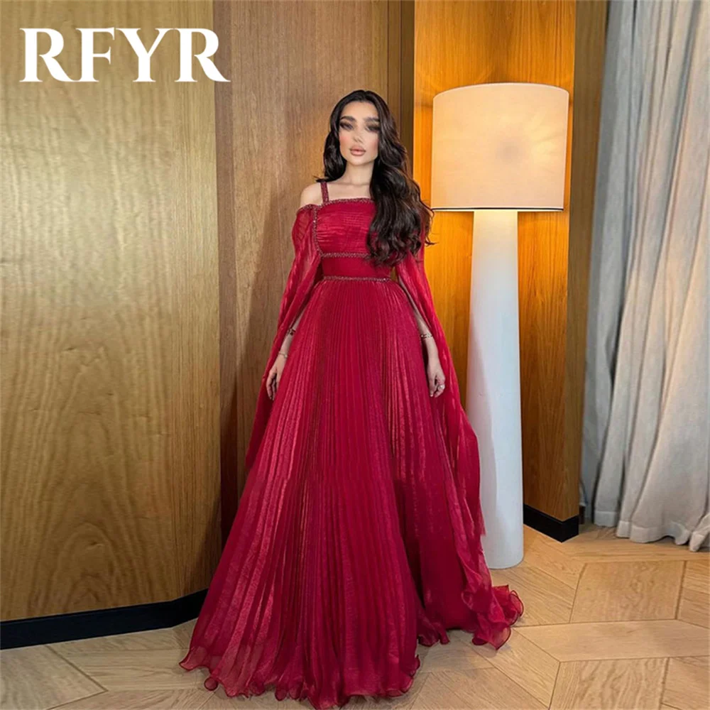 

RFYR Elegant Red Evening Dress Off the Shoulder A Line Arabic Israel Prom Dress Square Collar Formal Women Party Gown Customized