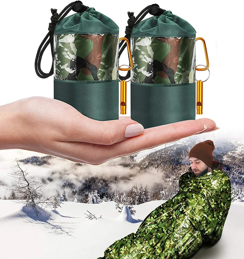 Emergency Sleeping Bag Waterproof Reflective Outdoor Camping Hiking Survival Tool Whistle