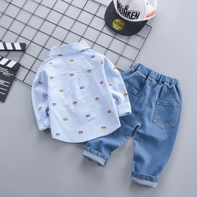 Children's Clothing Autumn Korean Fashion Baby Boy Clothes Casual Full Print Car Long Sleeve Shirts Tops and Pants Two Piece Set