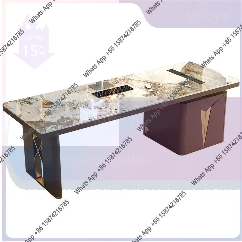 grE Rt New Light Luxury Rock Slab Desk Home Study Writing Table High-end Office Desk Designer Model
