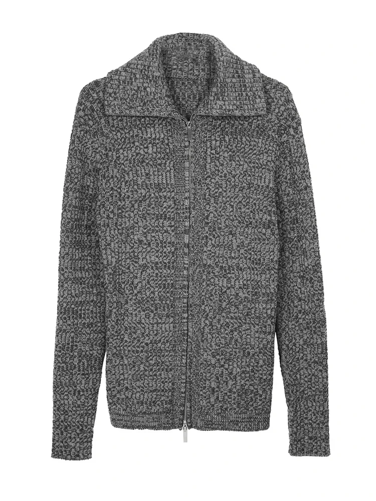 Cardigan lavorato a maglia da donna di moda risvolto sottile doppia cerniera maniche lunghe maglione spesso colore solod autunno 2024 nuovo