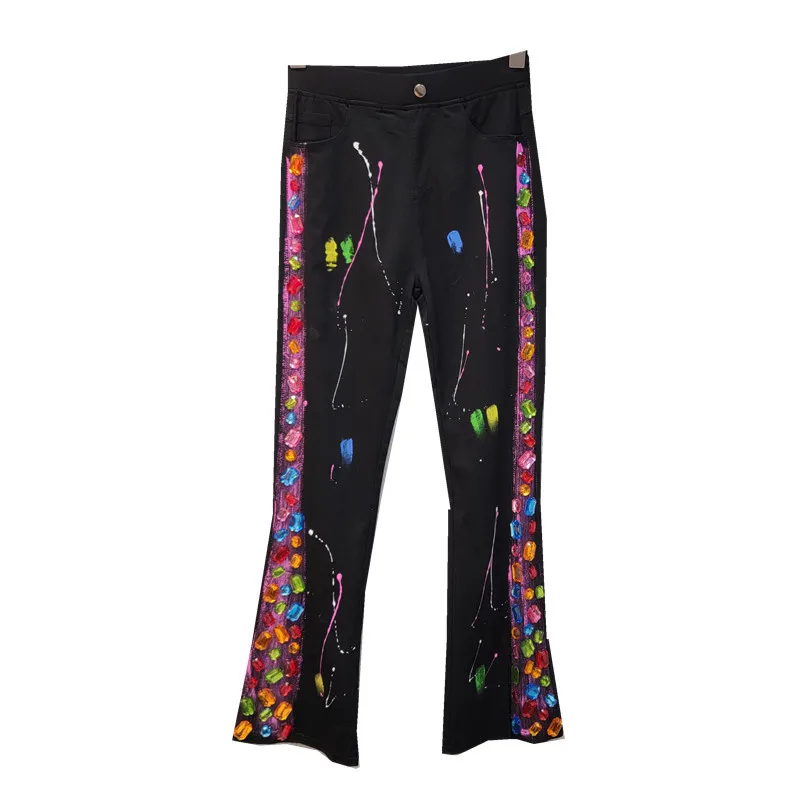 Luxury Colorful Diamonds Beaded Graffiti Painted pantaloni Hot Drilling elastico dimagrante strass Legging mutande Capris