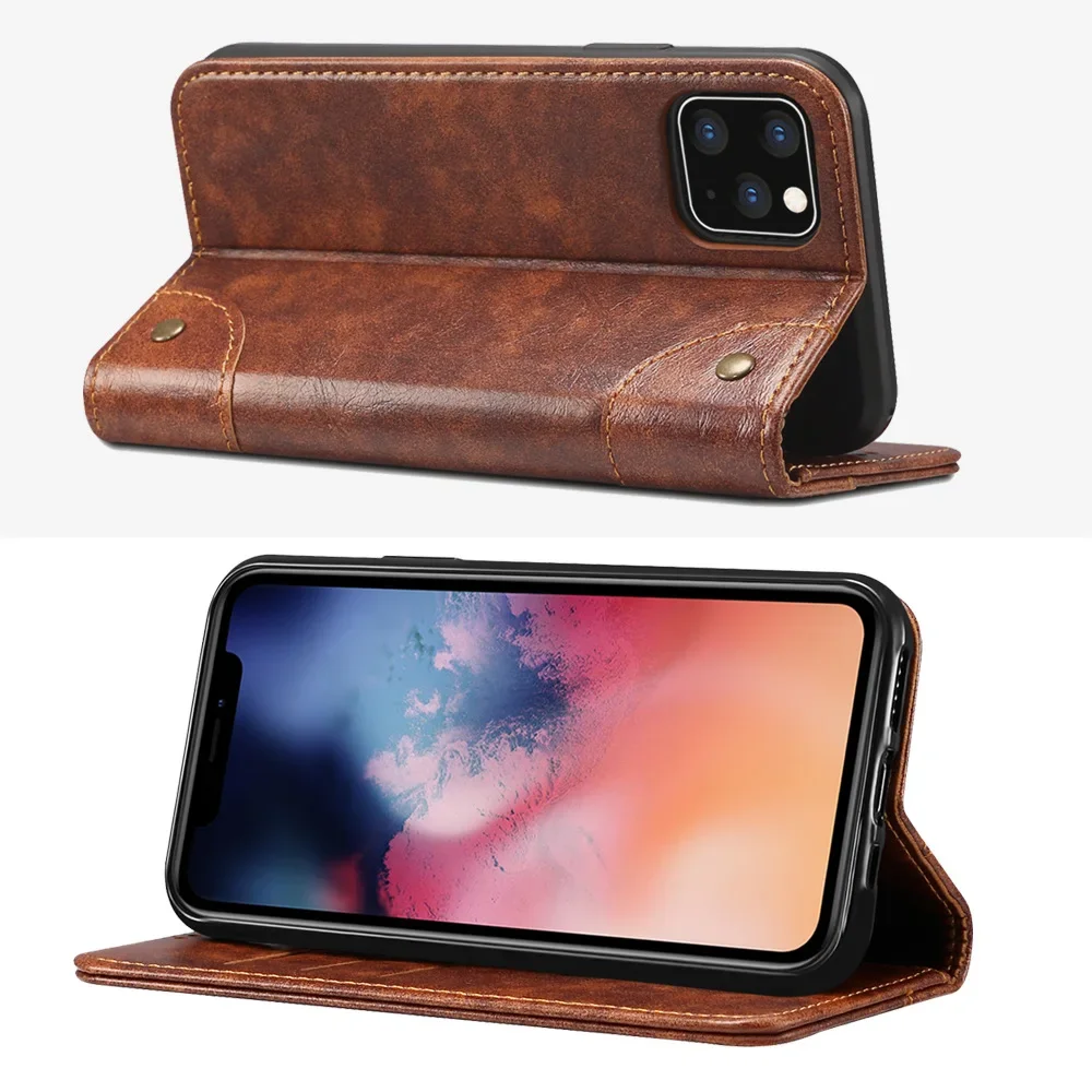Classic Wallet Flip Genuine Leather Case For Iphone 15 14 13 12 11 Pro X Xs Max Xr 7 8 Plus Magnetic Book Flip Phone Cover Bag