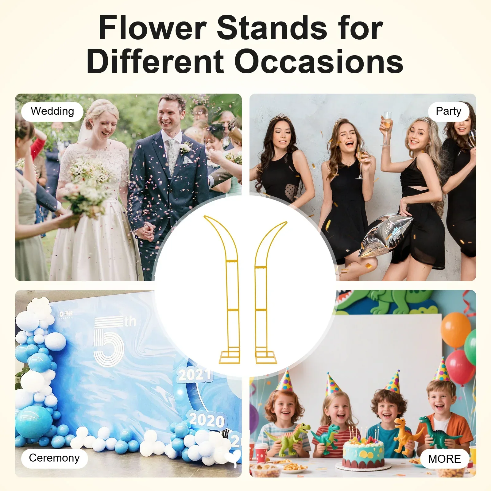 حامل خلفية على شكل قوس لحفلات الزفاف، حامل خلفية على شكل قوس DIY للحفلات والحفلات، قطعتان من حوامل الزفاف المنحنية