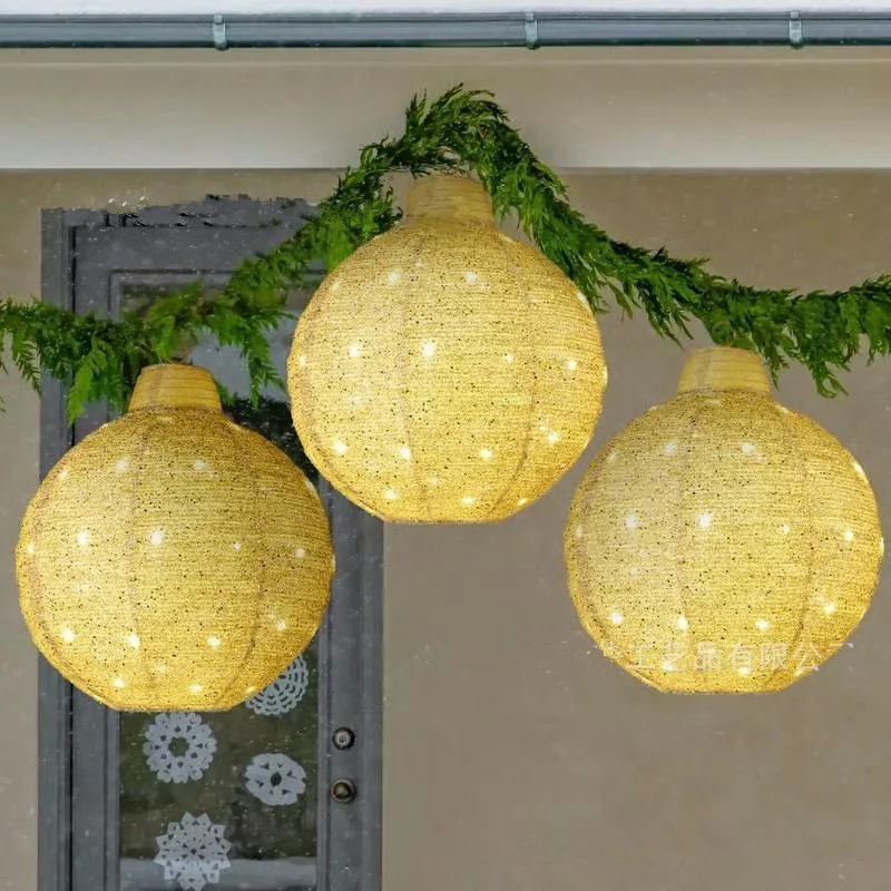 

3pc Lighted Pop-Up Outdoor Christmas Ornament , Party Holiday Ball Ceiling Hanging Decoration Lantern Red Gold Green