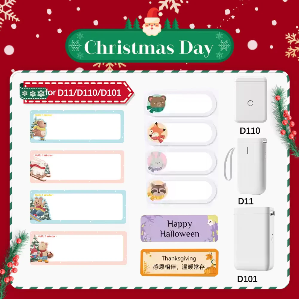 Niimbot D11 MERRY คริสต์มาสป้ายกาวสําหรับ D110 D101 H1 H1S เทศกาลของขวัญตกแต่ง Home Storage Mark กระดาษ Party Supplies