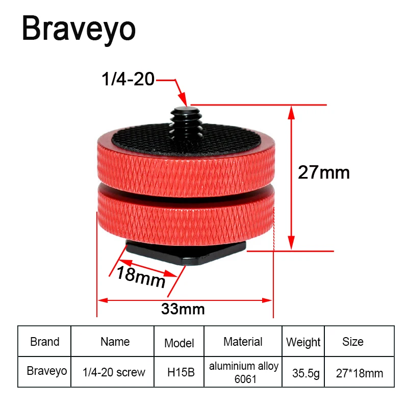 Dslr Camera Hot or Cold Shoe Screw 1/4 3/8 inch Single Double Layer Base Screw Tripod Head Photography Accessories Install