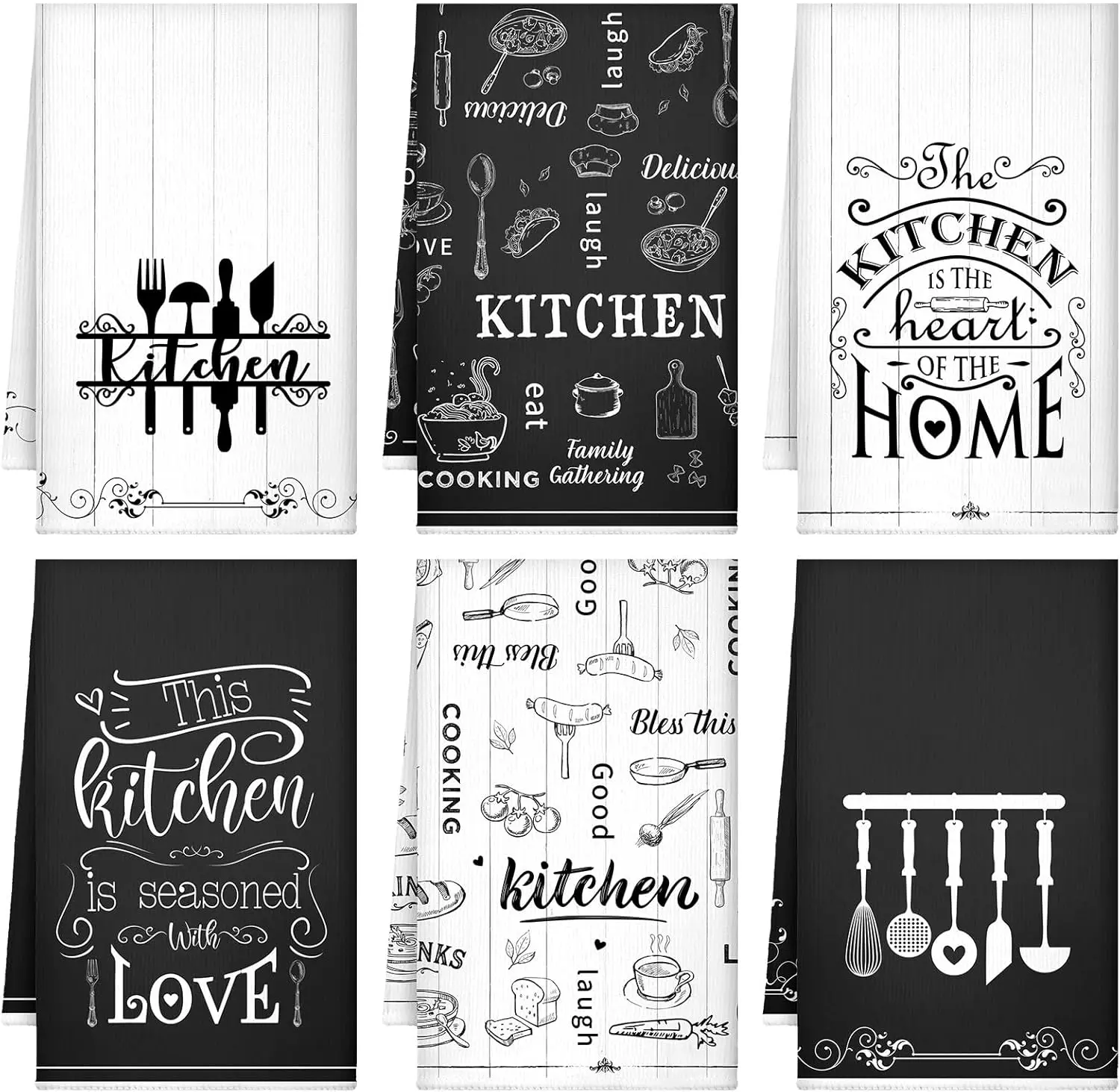 

6-Pack Kitchen Towels: Absorbent & Fast-Drying Dishcloths for Cooking, Farmhouse Decor