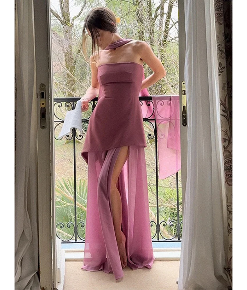 

Customized Fashion Chiffon A-Line Ribbons Evening Dress High Quality Strapless Sleeveless Floor Length Bespoke Occasion Gowns