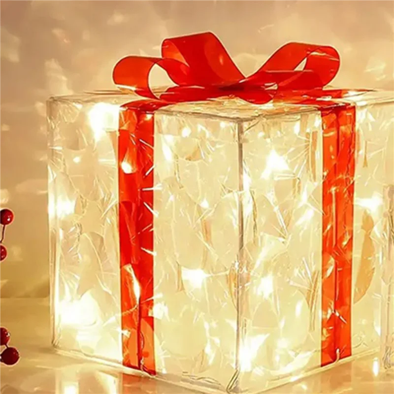 ABRE-3X Christmas Glowing Gifts Box Decoration Ornament With Bow Lighting Box Outdoor Light Lighting Xmas 2024 A