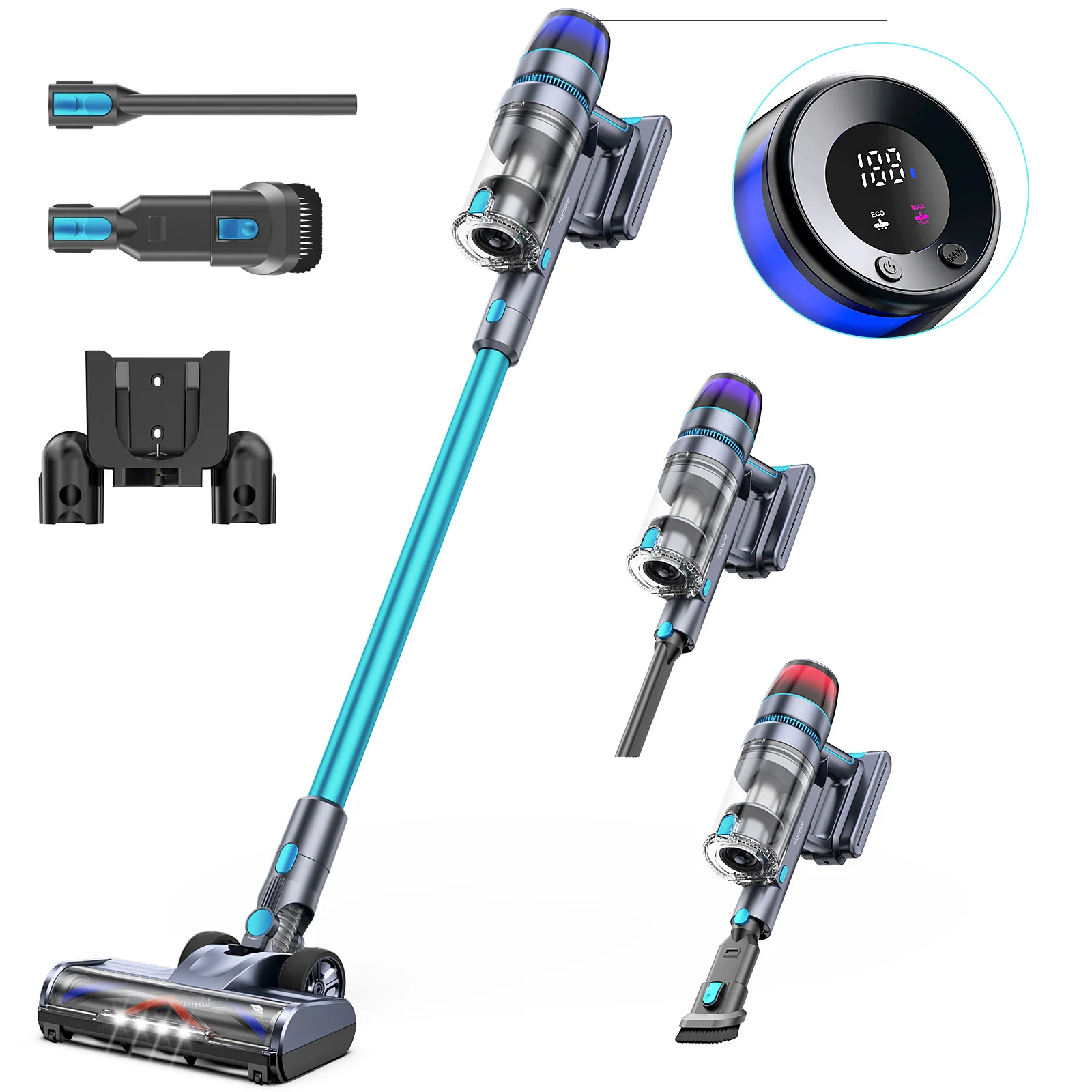 Homor 56KPA/600W cordless broom vacuum cleaner, cordless vacuum cleaner touch screen, Auto Mode, Ambient Light, 65mins,1.5L